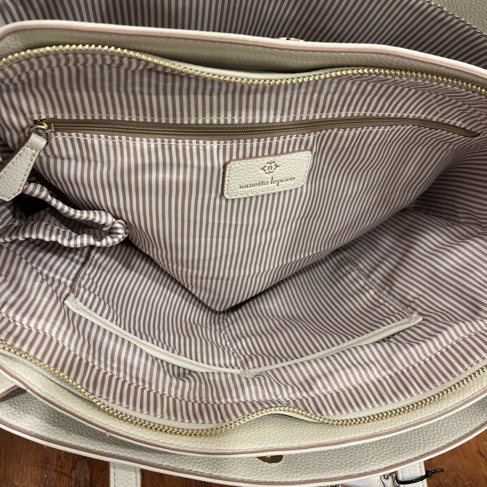 Nanette Lepore White Vegan Leather Pebble Tote Purse Smaller Bag Inside NWT Rice - Picture 14 of 16